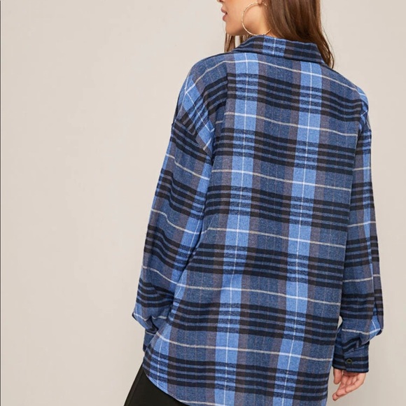 Blue plaid oversized street wear shirt - Picture 3 of 5